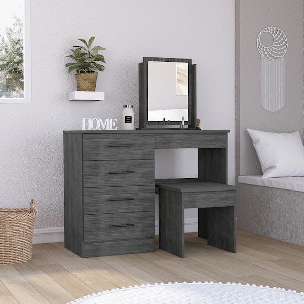 Tyche Gray Finish, 4-Drawers 40 in. W Dresser with Mirror