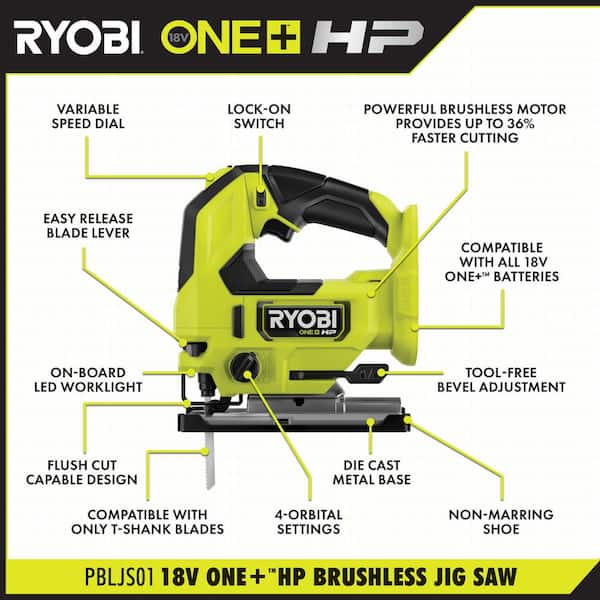 RYOBI PBLJS01B ONE+ HP 18V Brushless Cordless Jig Saw (Tool Only) - 3