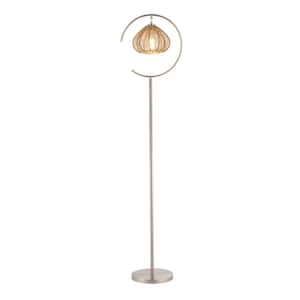 Morgan 63.75 in. Brushed Nickel-Colored Candlestick Floor Lamp with Rattan Shade