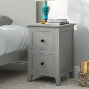 2-Drawers Solid Wood Gray Finish Nightstand