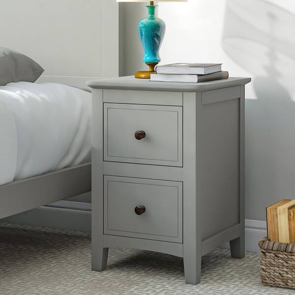 Harper & Bright Designs 2-Drawers Solid Wood Gray Finish Nightstand
