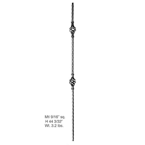 arteferro 44 in. x 9/16 in. Dual Basket Hammer Bar Shadow Grey Powder Coated Wrought Iron Stair Baluster