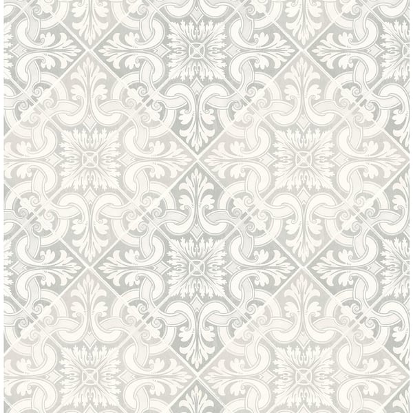 Seabrook Designs 56 sq. ft. Fog and Metallic Pearl Aveline Faux Moroccan Tile Unpasted Paper Wallpaper Roll
