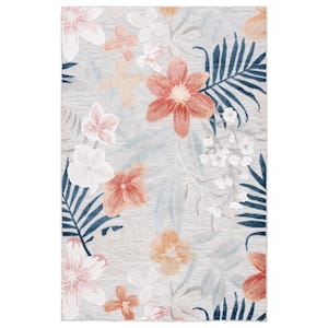 Cabana Gray/Rust 4 ft. x 6 ft. Multi-Floral Striped Indoor/Outdoor Area Rug