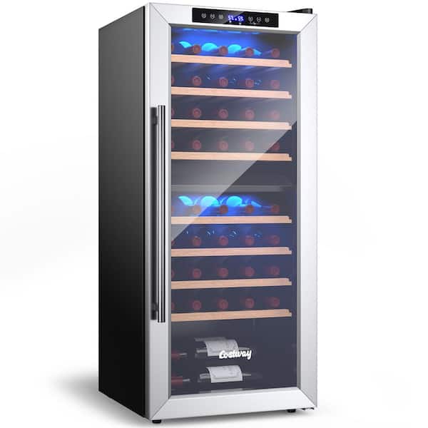 Costway Dual Zone 43-Bottle Free Standing Wine Cooler Refrigerator Temperature Control w/8 Shelves