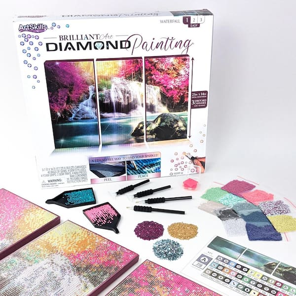ArtSkills Diamond Painting Kit, Diamond Art Ready to Hang Framed Stretched Canvas-Waterfall 14 in. x 21 in.