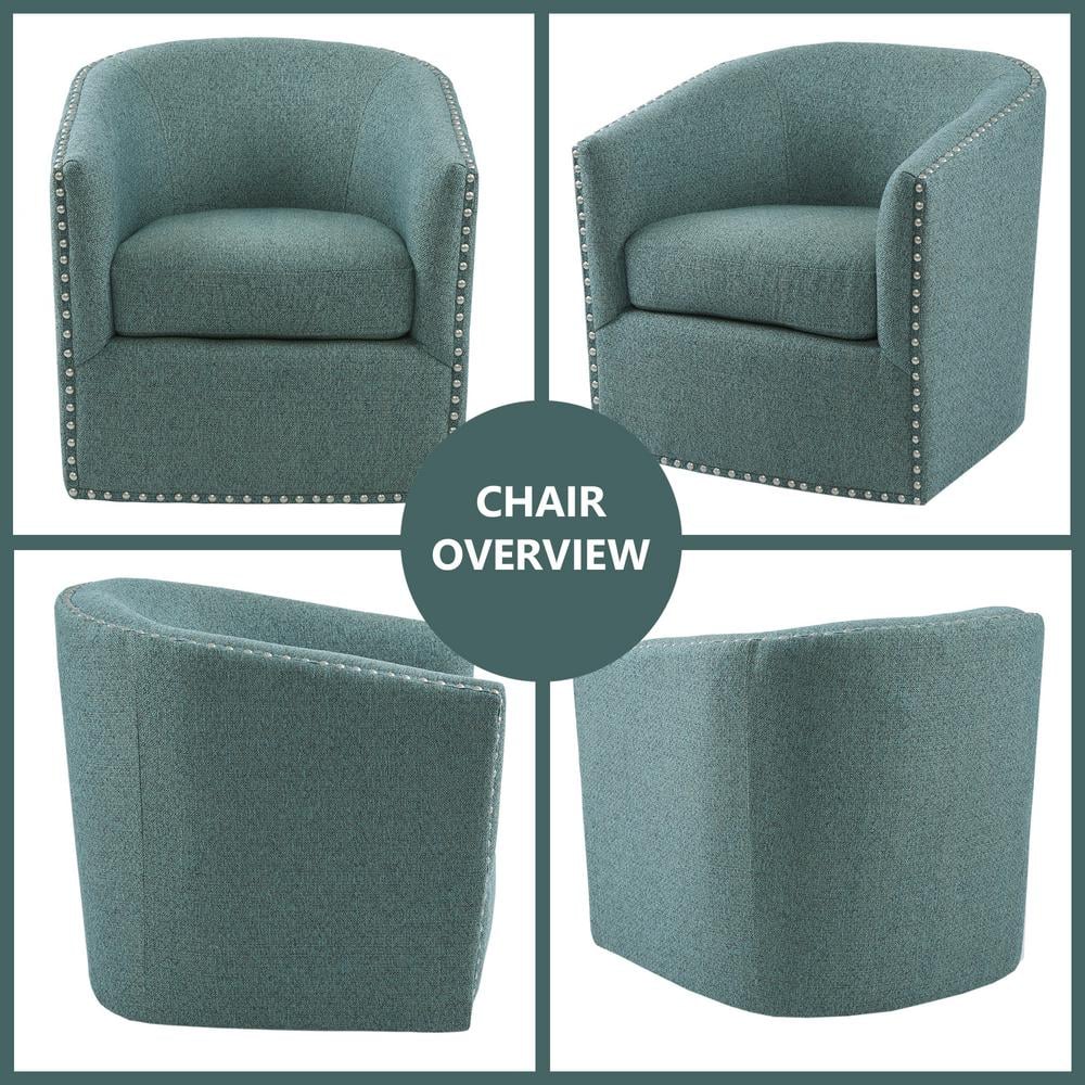 Curved Teal Swivel Lounge Chair with Pewter Nailhead Accents