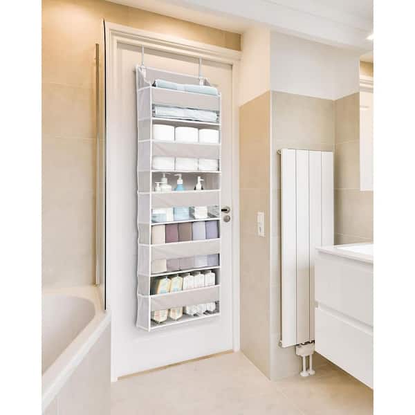 Beige Over Door Organizer with 5-Large Pockets 10-Mesh Side Pockets, Hanging Storage Organizer with Clear Window