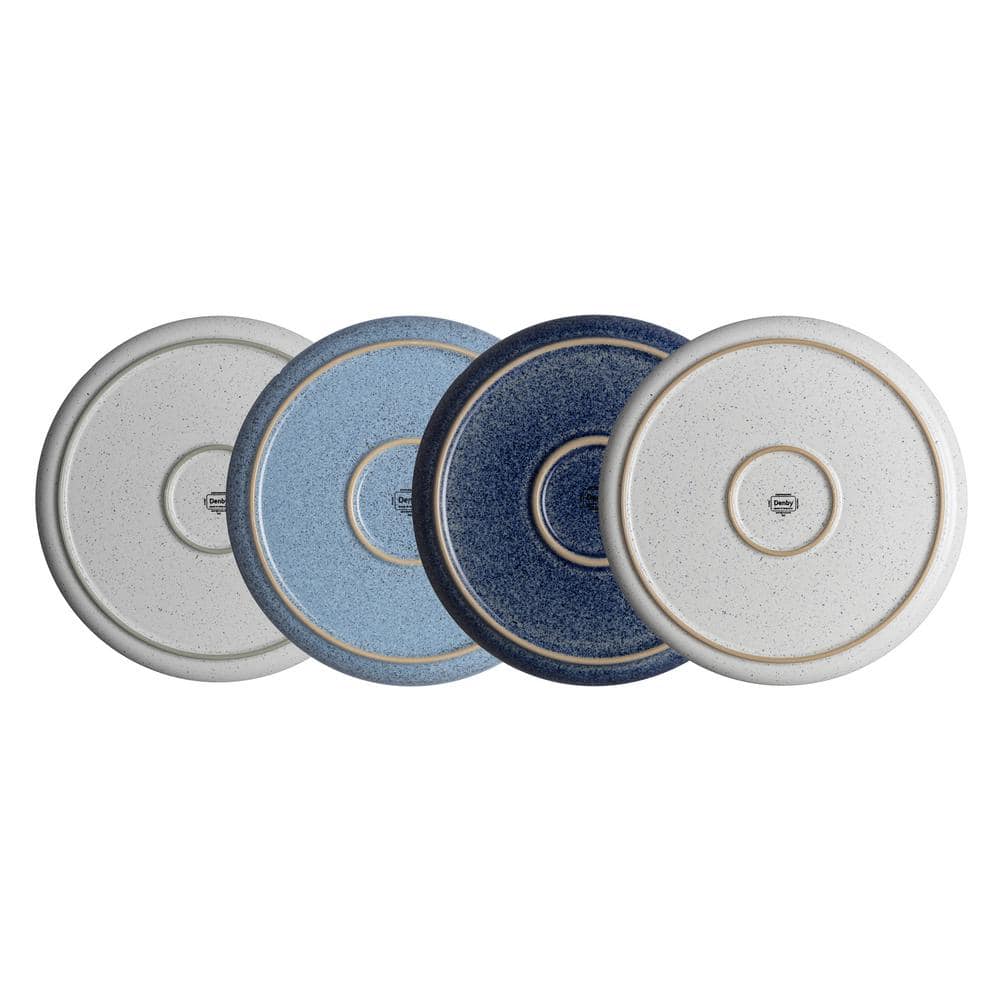 Handcrafted Blue Ceramic Coupe Dinner Plates Set of Four