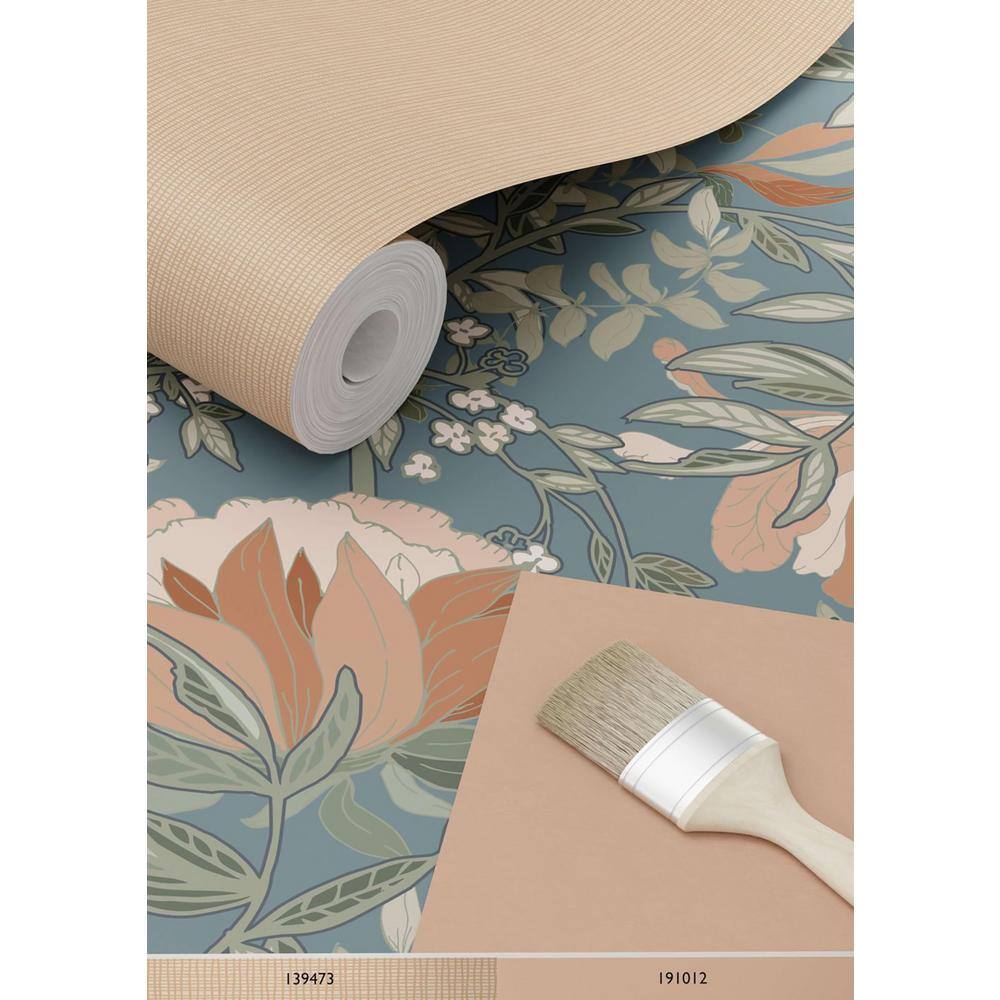Ester Blue Art Nouveau Floral Non-Woven Wallpaper