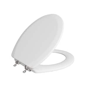 Deluxe Molded Wood Round Closed Front Toilet Seat with Cover and Brushed Nickel Hinge in. White