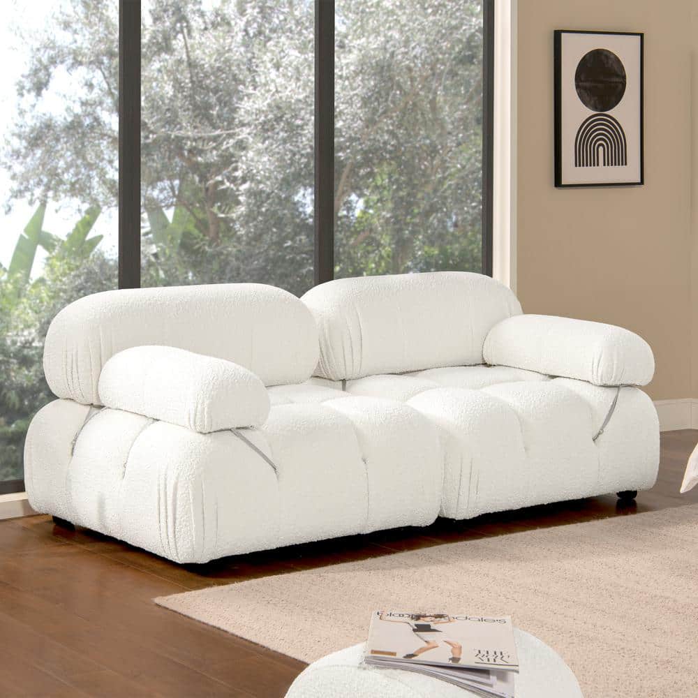 Ivory White Bouclé 72.5" Modular Tufted Loveseat Sofa