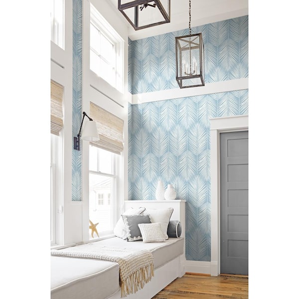 NextWall Palm Silhouette Hampton Blue Coastal  in. x 18 ft. Peel and  Stick Wallpaper NW39812 - The Home Depot