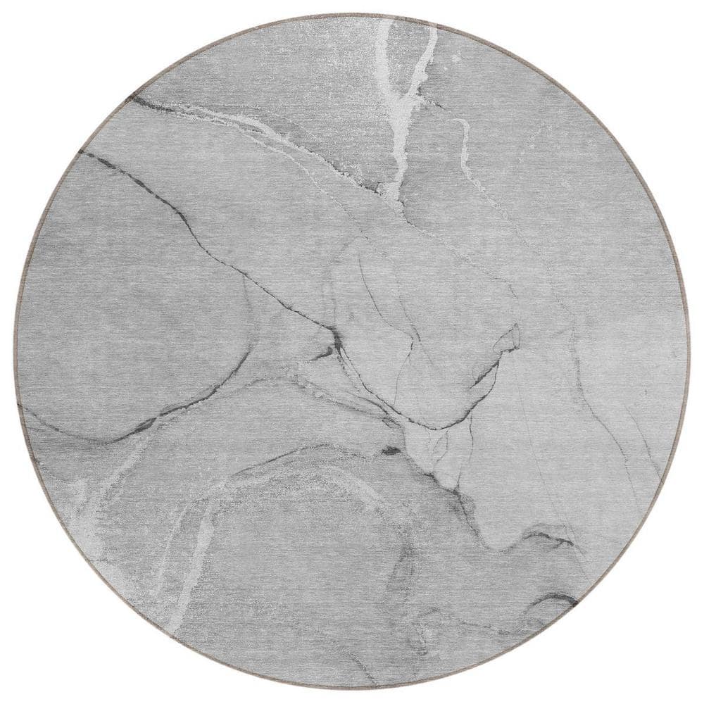 Gray 8 ft. Round Abstract Indoor / Outdoor Area Rug price history on PriceWatchPro
