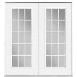 60 in. x 80 in. Primed White Fiberglass Prehung Left Hand Inswing 15-Lite Clear Glass Patio Door in Vinyl Frame