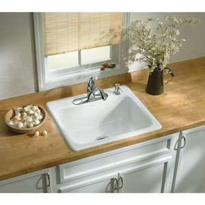 Mayfield White Cast Iron 25 in. 4-Hole Single Bowl Drop-in Kitchen Sink