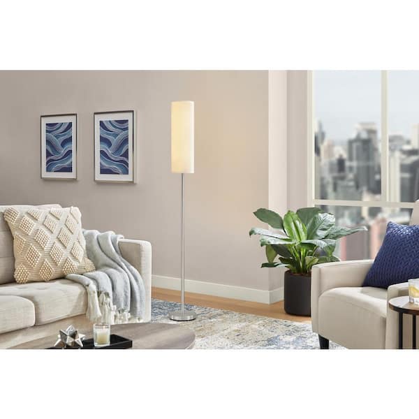 Hampton Bay McCarthy 66.5 in. 1-Light Brushed Nickel Floor Lamp with Slender Fabric Shade
