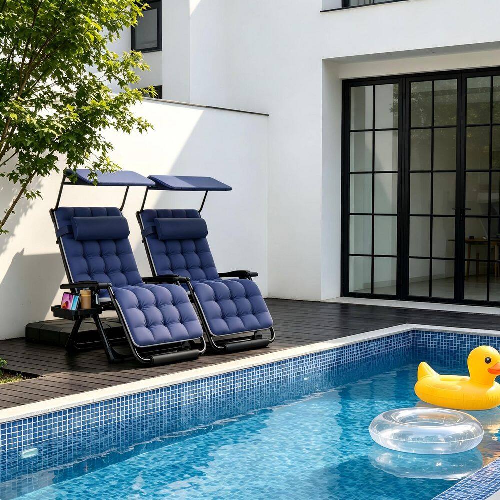 SUKLOM 2Piece Zero Gravity Chair W Canopy Heavy Duty Metal Reclining 
