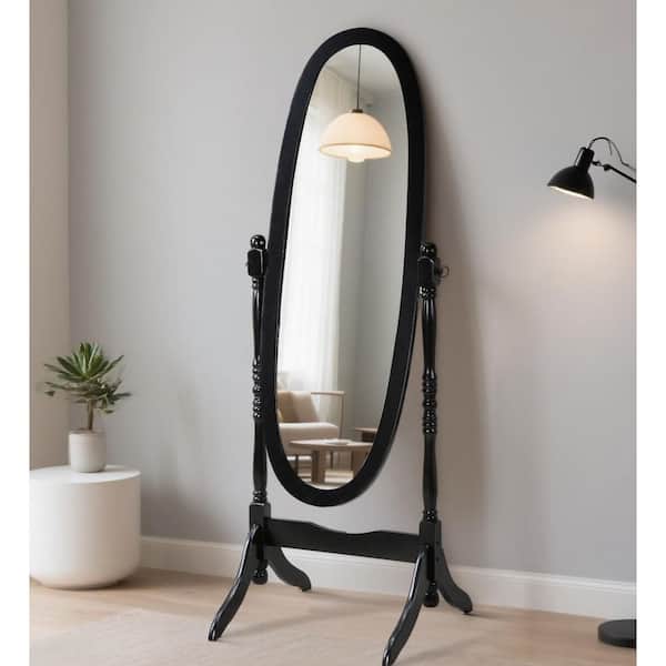 Queen Anne Style Black 16 in. W x 59.25 in. H Floor Mirror Standing Mirror Tilting Oval Wood Full Length Mirror