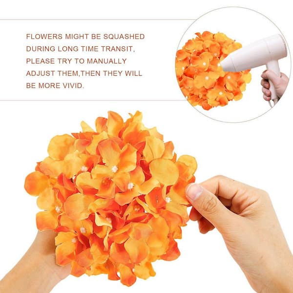 11.1 in. Orange Outdoor Artificial Hydrangea Flower for Decoration