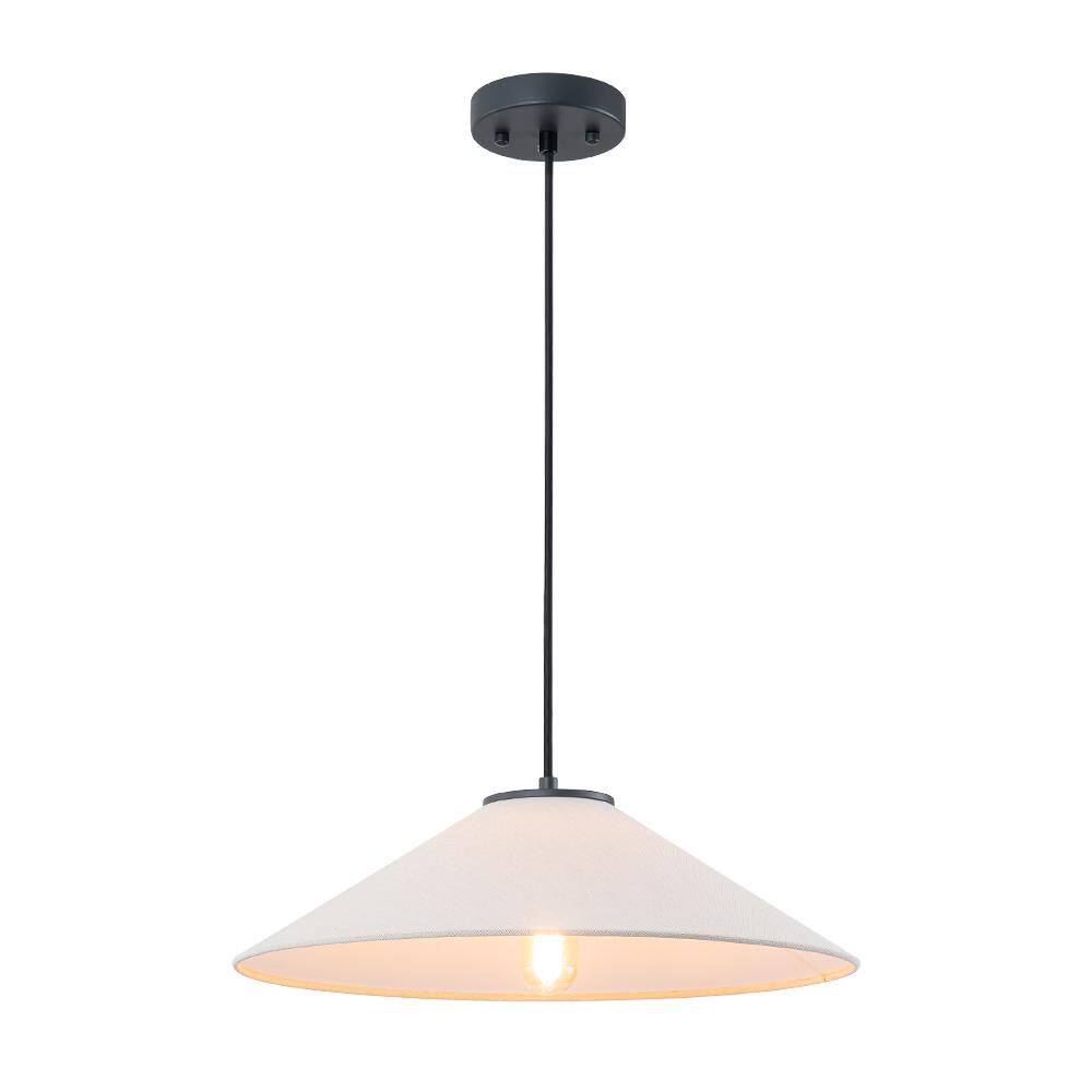 1-Light 17.7 in. W Matte Black Cone Shade Pendant Light with White Fabric Shade for Kitchen Island, Dining Room price history on PriceWatchPro