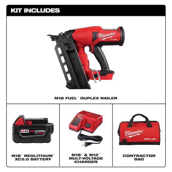 M18 FUEL 18-Volt Brushless Lithium-Ion Cordless 21-Degree Duplex Nailer Kit with 5Ah Battery and Charger