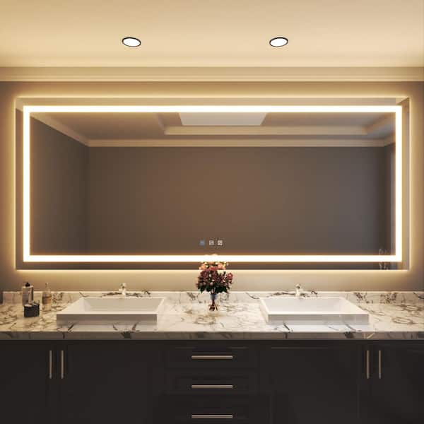 110 in. W x 48 in. H Rectangular Frameless Wall Bathroom Vanity Mirror with Backlit and Front Light