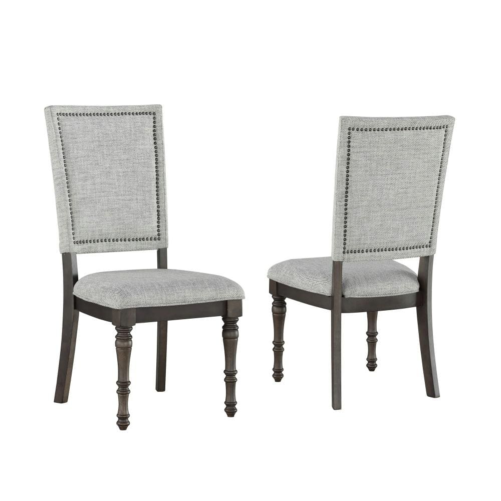 Gray High Back Linen Upholstered Wood Side Chair