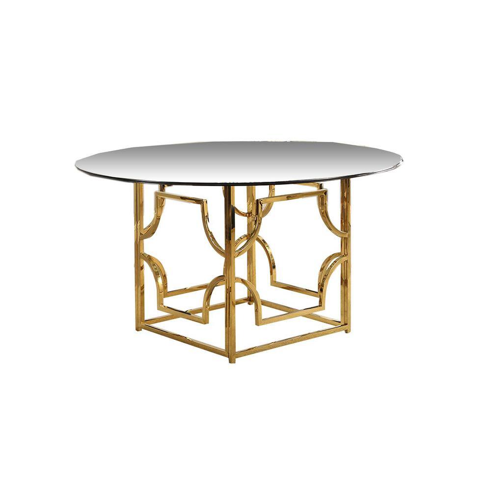  TehRecBT Modern Glass Dining Table Round Dining Room Table  with Tempered Glass Top, Gold Stainless Steel Base Home Office Kitchen  Dining Room Table Furniture, 36 D x 36 W x