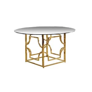 Barbosa 54 in. Gold Modern Round Glass Dining Table