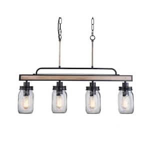 4-Light Chandeliers Kitchen Light Fixture, Farmhouse Chandelier with Seeded Glass Shade