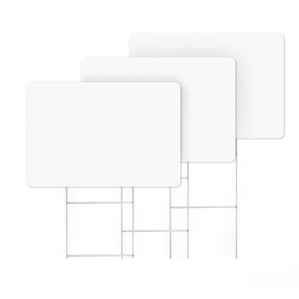 3-Pack 17 x 12 in. Blank Corrugated Plastic Yard Signs with Metal H-Stakes