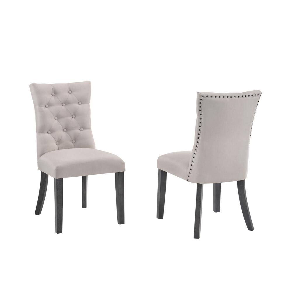 Weathered Gray 5-Piece Dining Set with Beige Linen Chairs