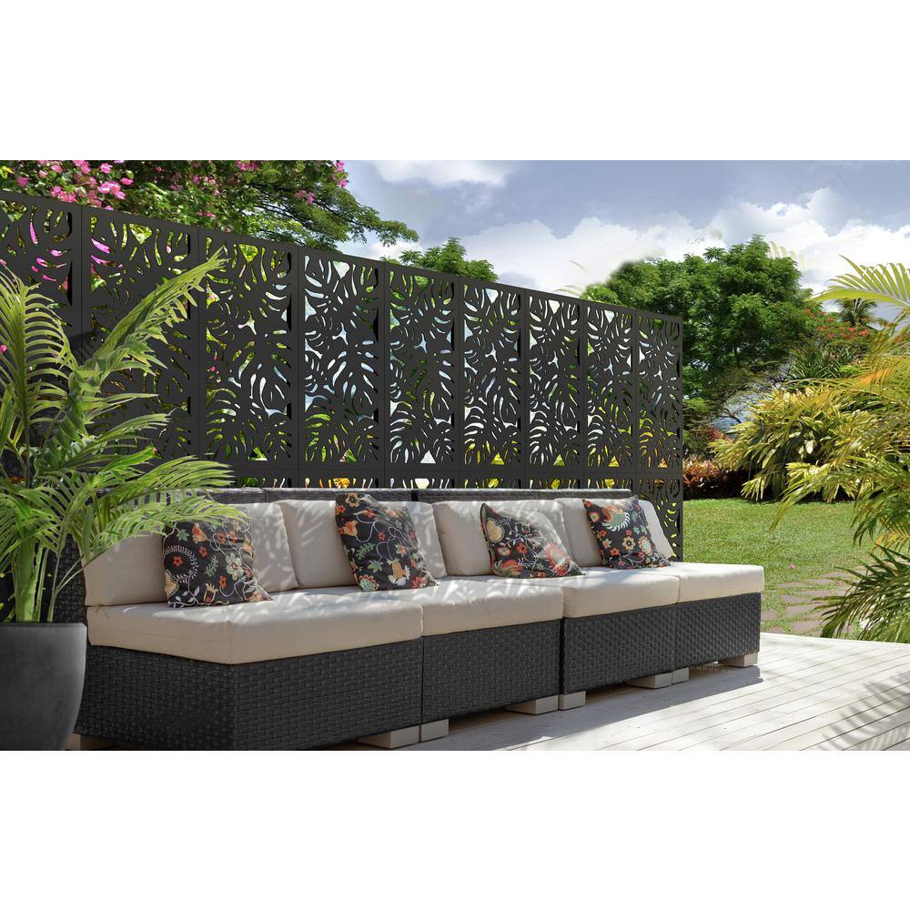 2 ft. x 4 ft. Black Tropical Decorative Privacy and Fence Panel