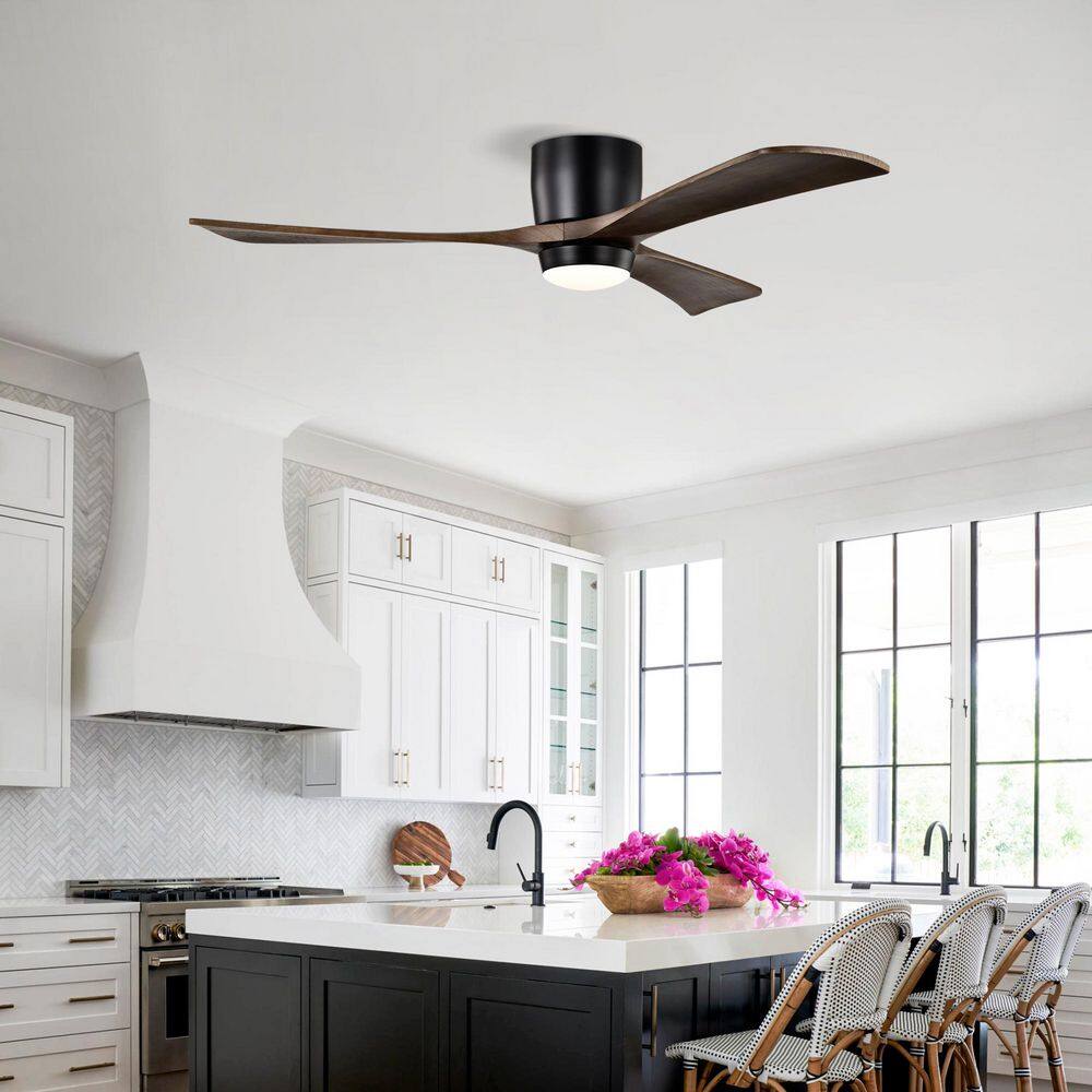 52 in. Indoor/Outdoor Black with Dark Brown Blades Flush Mount Ceiling Fan with Dimmable LED Light and Remote Control price history on PriceWatchPro