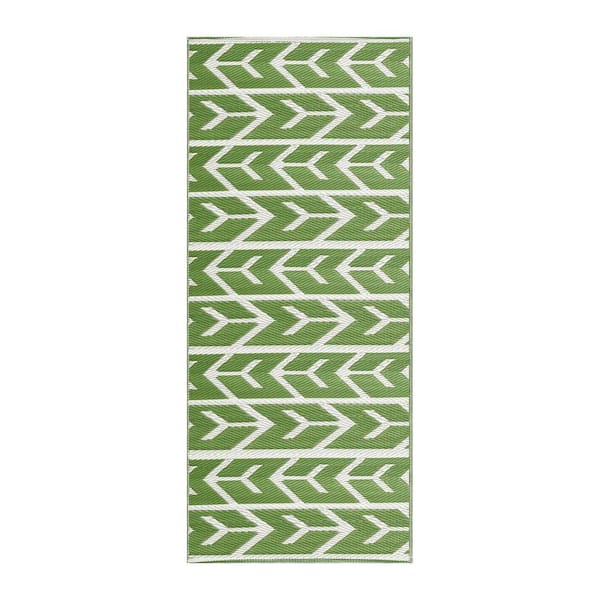 PLAYA RUG Amsterdam Green Creme 2 ft. 3 in. x 6 ft. Reversible Recycled Plastic Indoor/Outdoor Area Rug