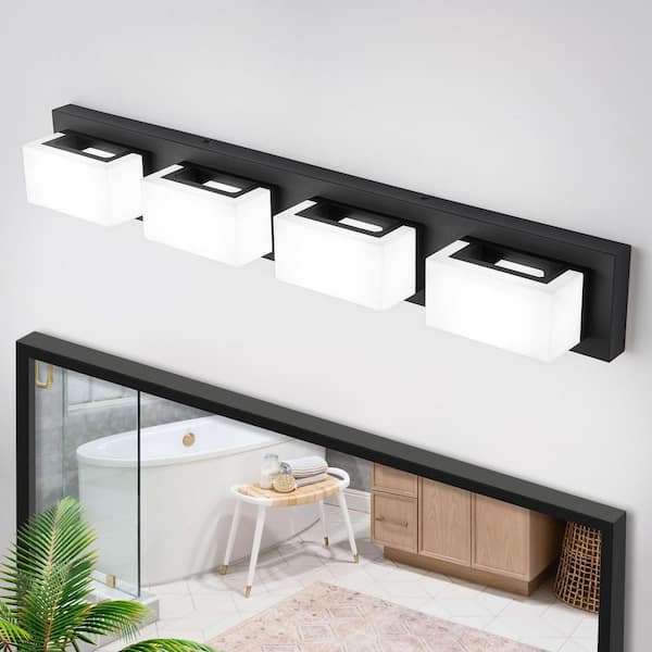 29.92 in. 4-Light Modern Black LED Vanity Light Bar with Acrylic Shades Dimmable 6000K Light
