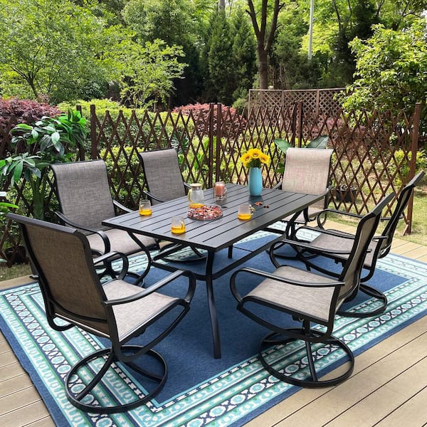 Outdoor Swivel Dining Chairs with Armrest and Textilene Mesh