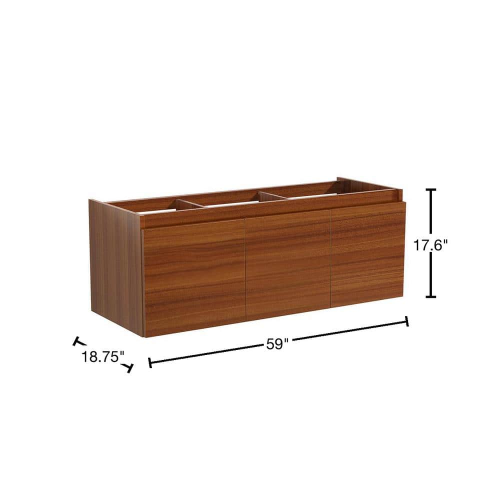 Teak 59" Wall-Mount Single Sink Modern Vanity Base