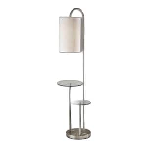66 in. Silver 1 Light 1-Way (On/Off) Architect Floor Lamp for Liviing Room with Cotton Cylin.der Shade