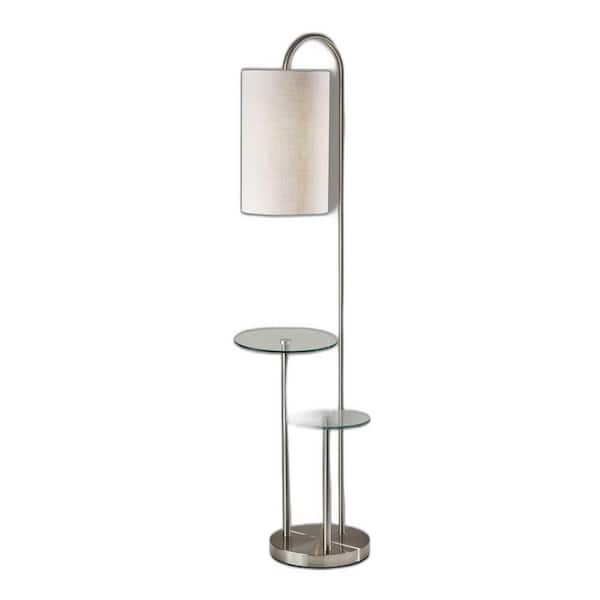 HomeRoots 66 in. Silver 1 Light 1-Way (On/Off) Architect Floor Lamp for Liviing Room with Cotton Cylin.der Shade