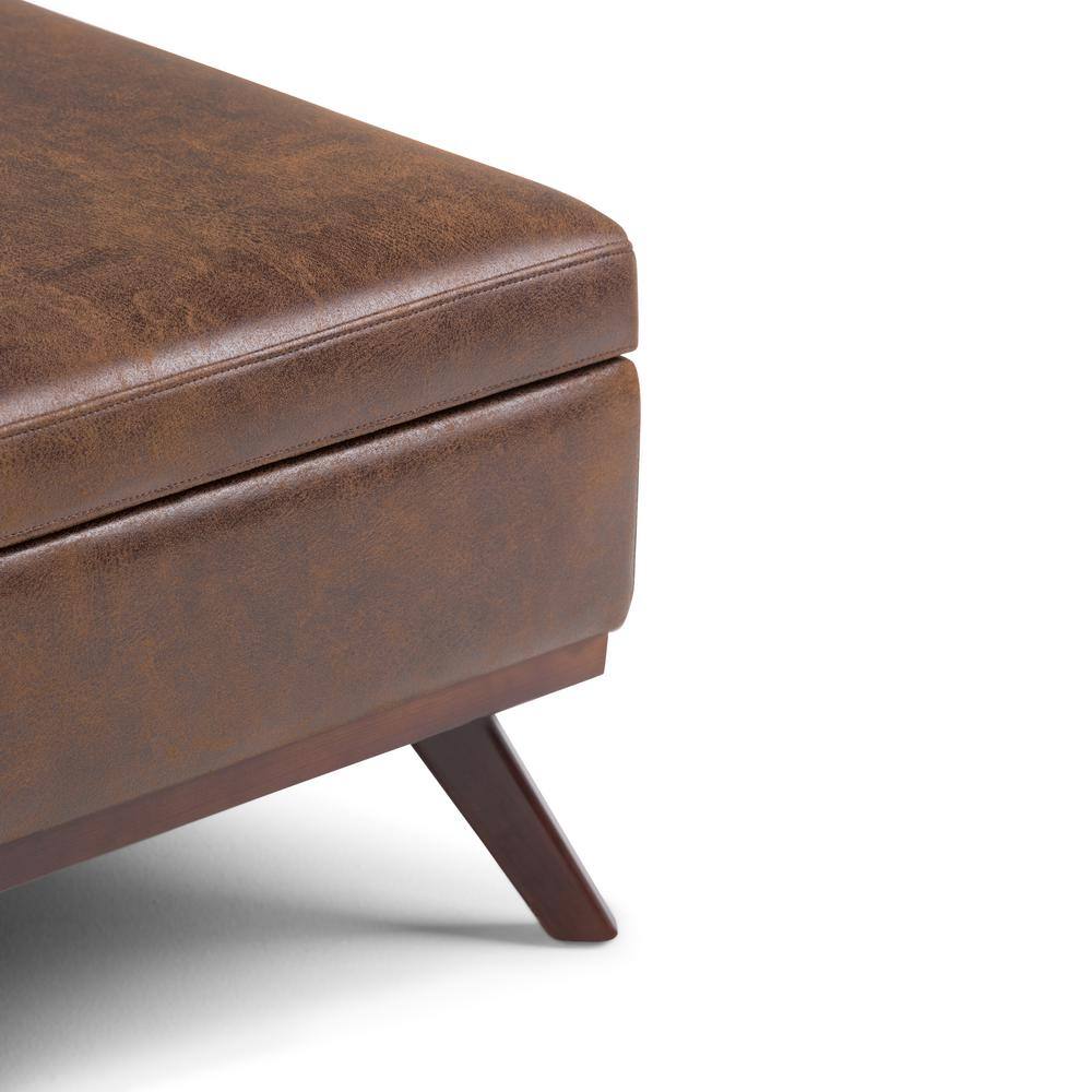 Owen Distressed Chestnut Brown Faux Leather Square Storage Ottoman