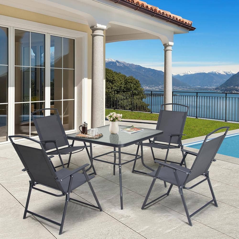 Crestlive Products 5 Piece Metal Square Outdoor Dining Set CL DC001GRY The Home Depot