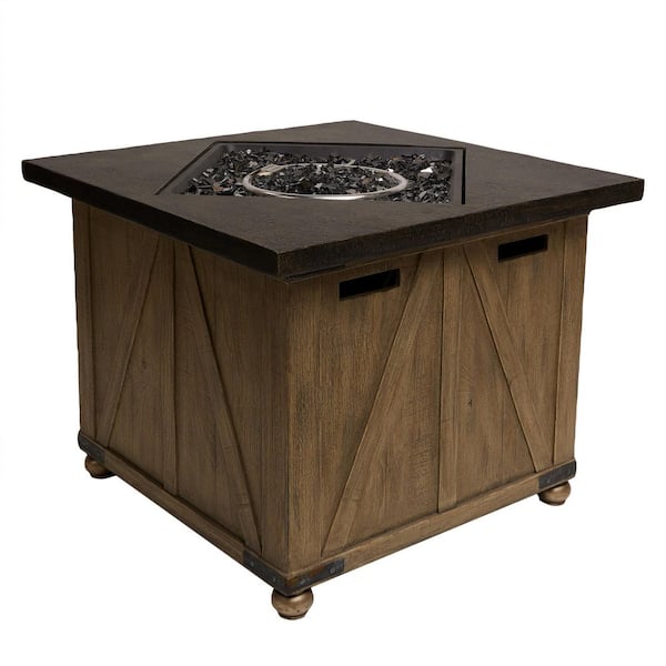 24 in. Tall Brown Square Farmhouse Fire Pit Table with 50K BTU and Adjustable Flame