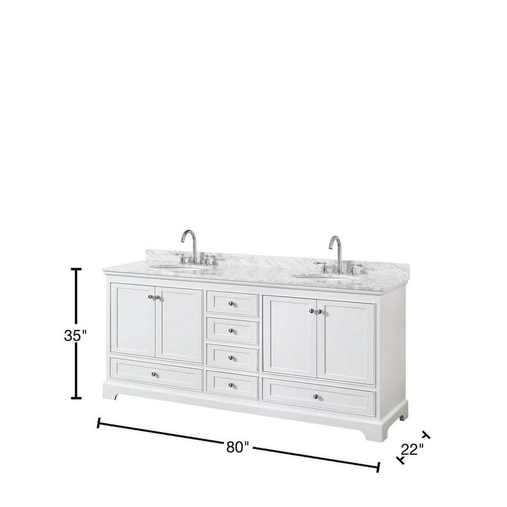 Deborah 80'' White Double Vanity with Carrara Marble Top and Chrome Hardware