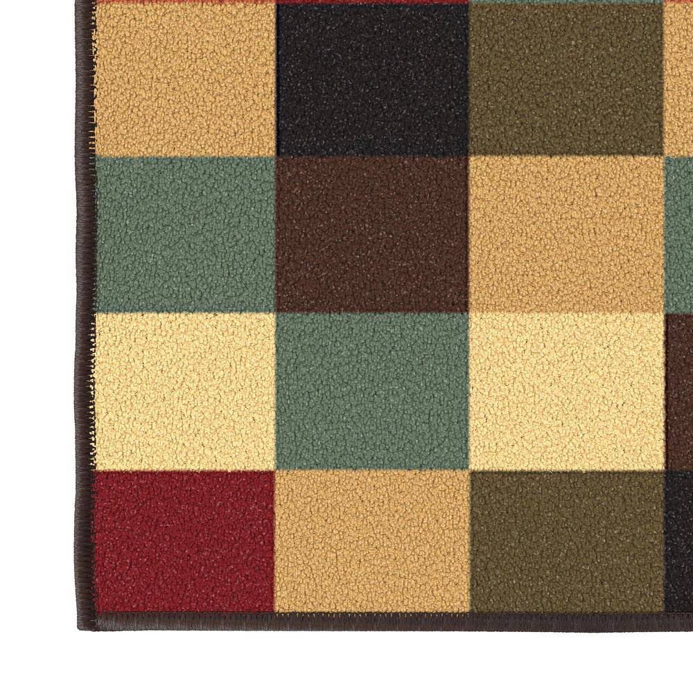 Multicolor Checkered Non-Slip Runner Rug with Rubber Backing