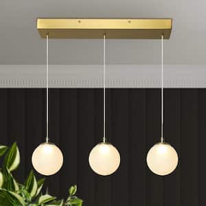 23 in. Integrated LED Brass Modern Island Chandelier, Farmhouse DIY Pendant Light, Frosted Glass Dining Room Chandelier