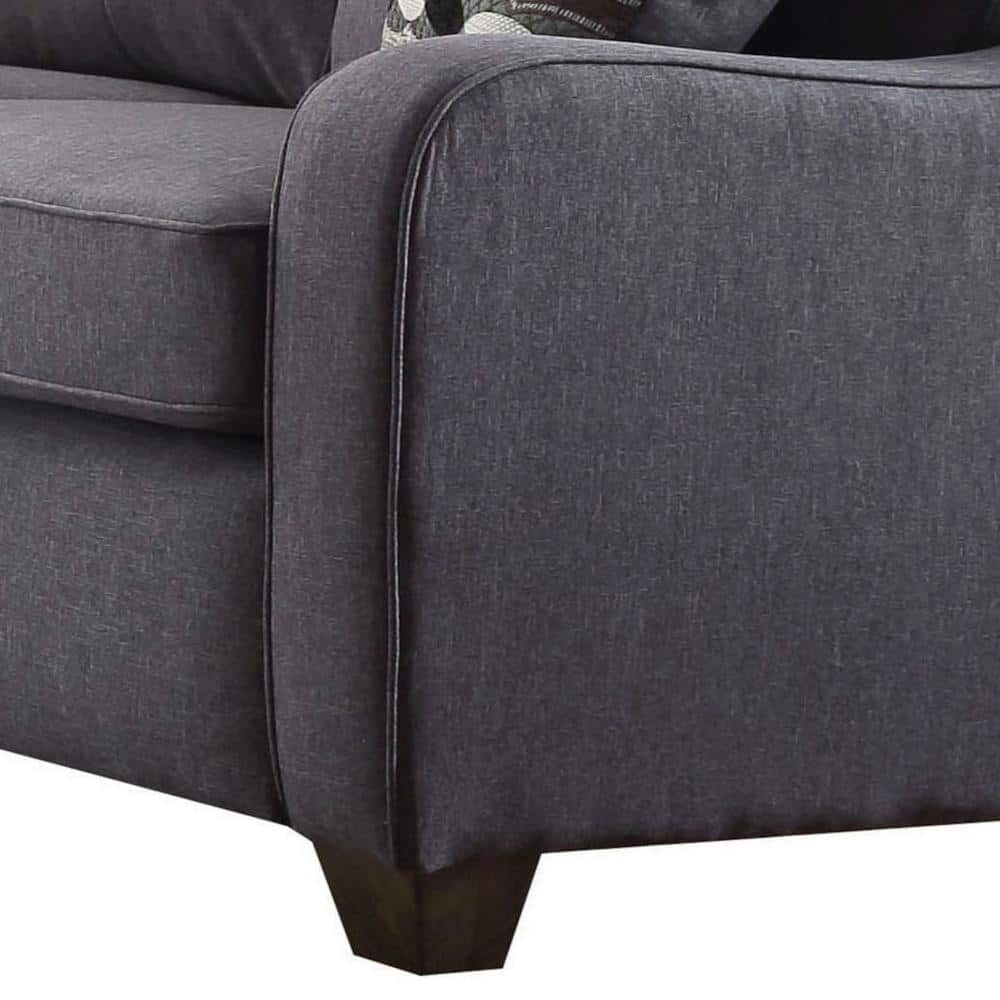Elegant Gray Linen Tufted Sofa with Removable Cushions and Wood Accents