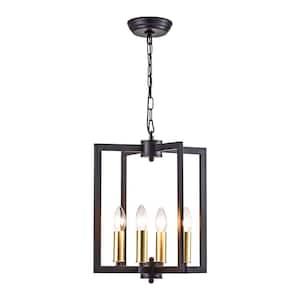 Hartford 4-Light Black/Gold Small Island Pendant Ligh with Metal Lamp Body