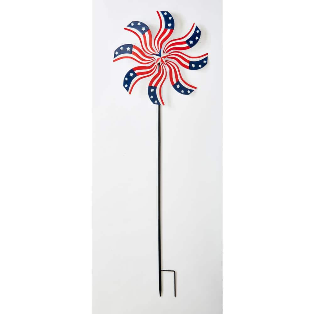 63 in. Metal Americana Wind Spinner Garden Stake